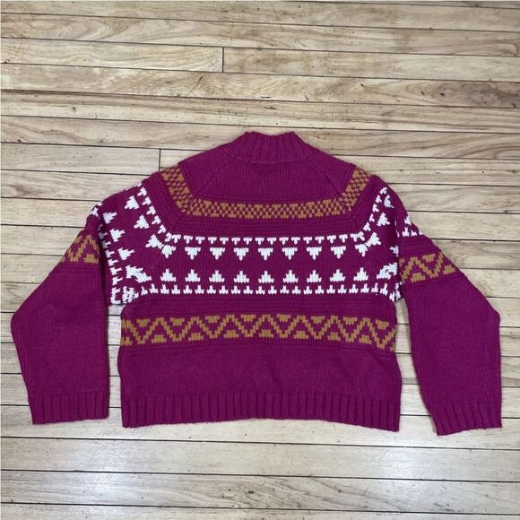UNIVERSAL THREAD Crop Sweater Women Magenta Knit Mock Neck Gran Fair Isle L Geo - Picture 4 of 16